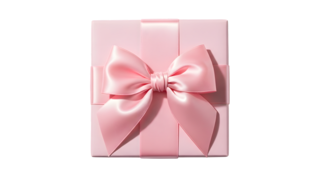 Pink gift box with ribbon isolated on transparent background