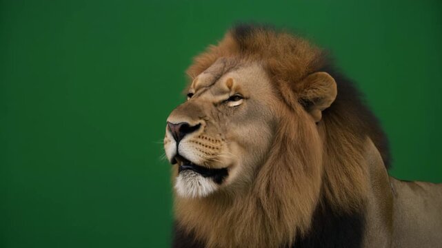 Majestic male lion with a full mane lets out a powerful roar