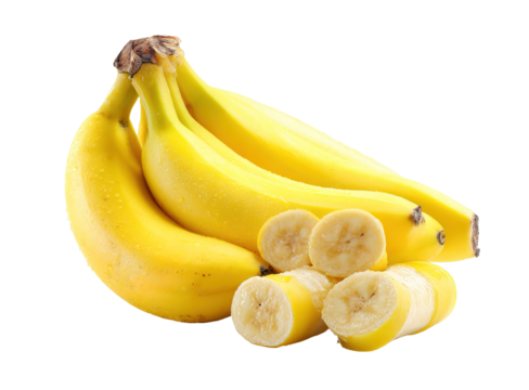 Yellow banana with smooth, curved shape and visible ridges