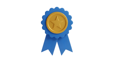 Blue and gold award ribbon isolated on transparent background