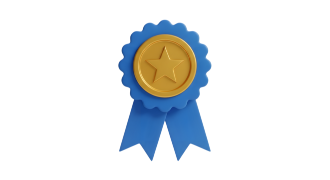 Blue and gold award ribbon isolated on transparent background