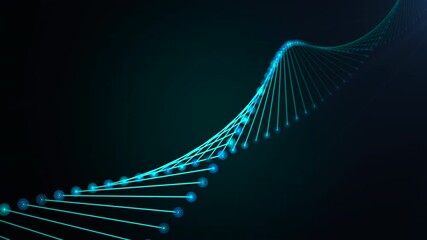 DNA analysis shows rotating genetic helix strands on black interface. - Powered by Adobe