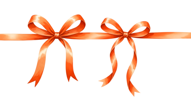 Two orange bows on ribbon isolated on transparent background