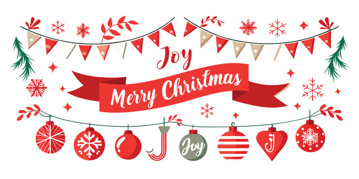 Christmas joy merry banner ornaments snowflakes festive holiday season winter celebration december garland