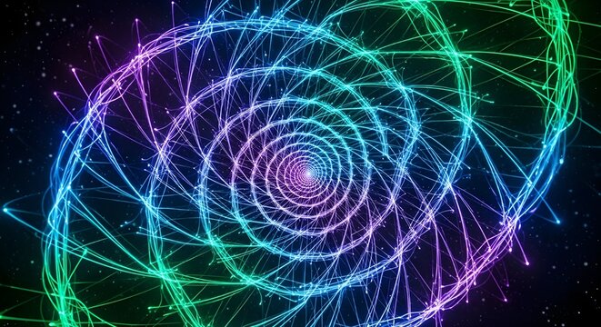 Multicolor neon ripple pattern forming circular pulsing waves with vibrant glowing abstract energy