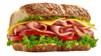 Ham and cheese salad submarine sandwich from freshly cut baguette