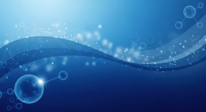 Abstract blue science background with molecules and wavy pattern design - Powered by Adobe