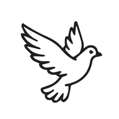 A simple vector illustration of a flying dove, drawn with clean minimal lines that capture its gentle wing movement, peaceful nature, and graceful shape in a soft, modern graphic style.