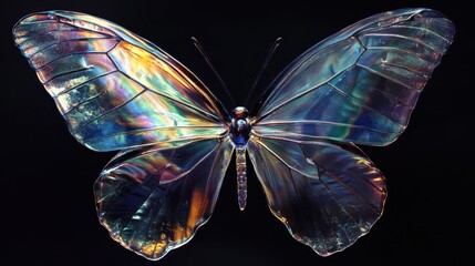 Glasswing Butterfly, its transparent wings refracting light into subtle, shifting auroras, surreal atmospheric phenomenon texture, gentle ethereal lighting