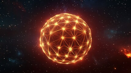 Obraz premium A perfect, glowing geodesic sphere, its facets shifting and reforming, representing adaptive customs protocols, set against a starfield