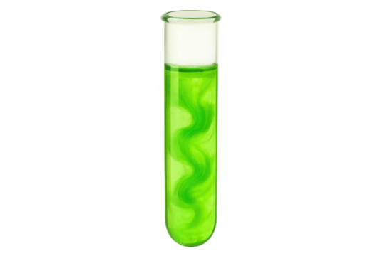 Test tube showing green liquid swirling, chemical reactions, science experiment, laboratory analysis, toxicology research