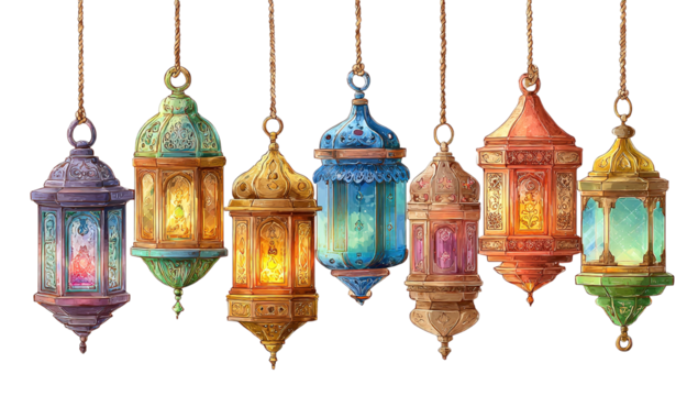 Musllim Traditional ornate oriental lantern with bokeh blur background Ai generated image