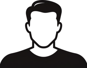 A stylized black and white vector illustration of a man's head and shoulders with a blank face.