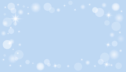 Blue winter bokeh background design with blurred lights, holiday sparkles and place for text in the center. Merry Christmas and Happy New Year. Copy space. Place for text. Vector illustration