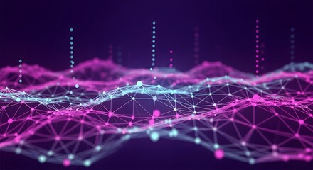 Abstract digital network with connected dots and lines in purple and blue