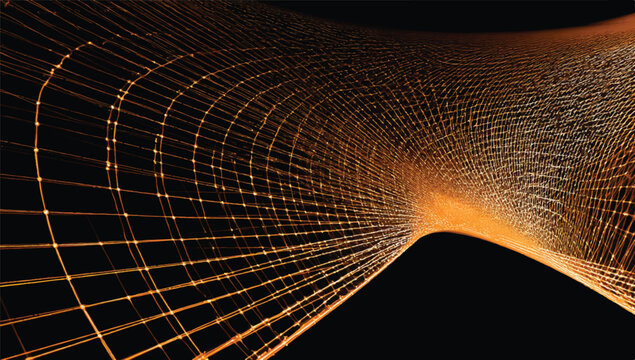 Abstract golden network technology background with glowing connected nodes and lines