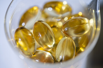 Close up of Semi Clear Fish Oil capsules