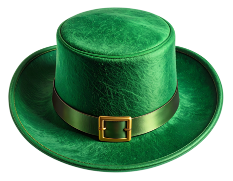  Top-Down View of Classic Leprechaun Hat With Golden Buckle and Shadowed Inner Brim, Isolated