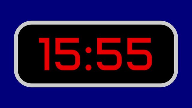 Countdown timer from 16 minute to 15 minute digital with bright red numbers on a black display and blue background