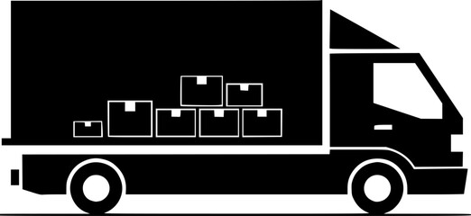 Cargo Truck 🚚 transportation, delivery, boxes. Fast delivery or logistic transport. Easy colour change. City commercial delivery truck template. Vector isolated on white background 