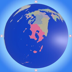 都道府県を色分けした、鹿児島県のプラネット風地図
