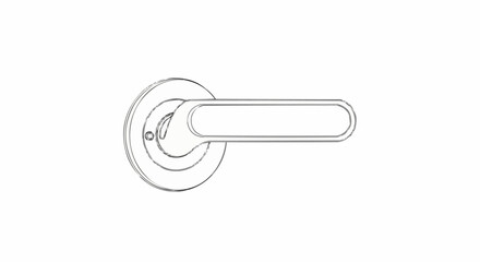 Minimalist line art sketch of a modern door handle on a circular rose.