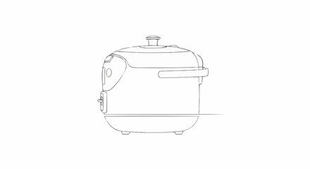 Detailed line drawing of a modern electric rice cooker appliance.