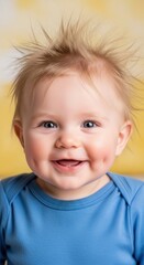 Fototapeta premium Adorable infant with bright eyes, spiky hair, and a joyful smile radiating pure happiness