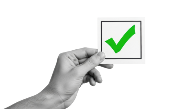 hand holding green check mark