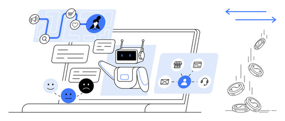 Friendly chatbot handling communication, analyzing emotions, navigating user requests. Ideal for customer service, automation, workflow, data analysis, finance technology innovation. Simple flat