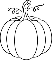 Pumpkin Outline Vector Illustration for Coloring Book. Autumn Harvest Vegetable Line Art.