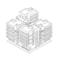 Modern Apartment Building Architectural Drawing Isometric View.