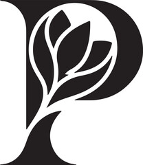 Stylized letter p with botanical elements