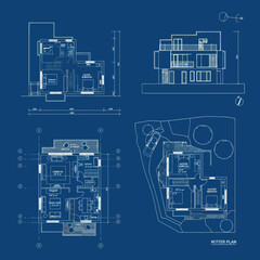 Architectural blueprint showcasing detailed building plans and design layouts.