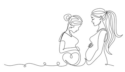 Continuous line drawing of a pregnant woman with butterfly. One line drawing of a pregnant woman. Pregnant belly with heart and butterfly. 