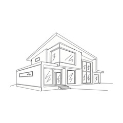 Hand drawn sketch of a modern architectural house design.