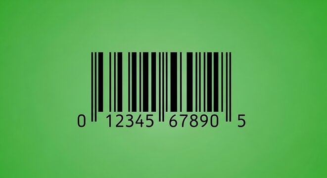 Barcode with numbers and black stripes on a green background isolated - Powered by Adobe