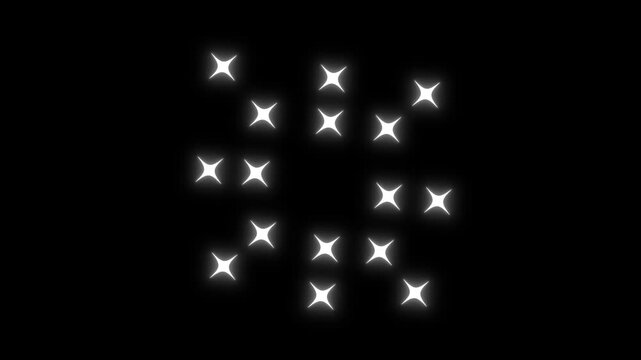 Twinkle star glitter sparkle,magical twinkling stars,dazzling glowing stars,doodle style star twinkling, white cartoon, flat, vector, glittering on black screen background.4K