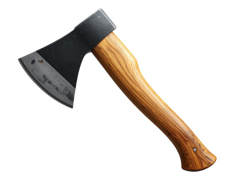 A sharp axe with a wooden handle on a transparent backdrop
