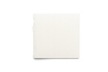 Blank white paper square with a torn left edge, providing space for text or design, on a transparent background