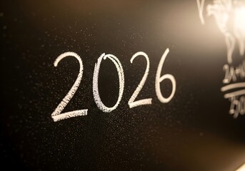 2026 Year Chalkboard Close-up: Future Planning, Goals, and New Year Trends on a School Blackboard with Dramatic Lighting for Education and Business Concepts