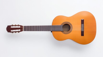 chords. An acoustic guitar displayed on a clean white background under professional studio lighting. tutorial guides, club newsletters, designed for tourism and weekend activity guides.
