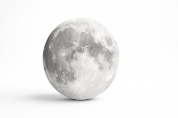 Obraz premium Highly detailed full moon sphere centered on pure white background studio astronomy object for night sky illustration science education poster and celestial decor design