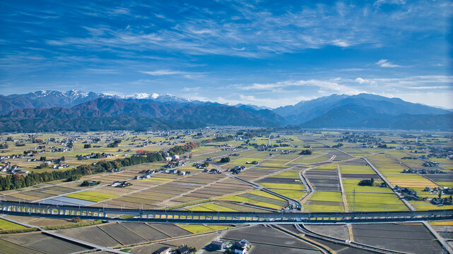 日本の富山県東部の入善町の秋の風景
