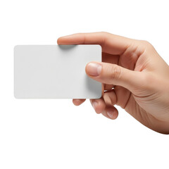 Obraz premium Hand Holding Blank Business Card On Transparent Background For Mockup Presentation