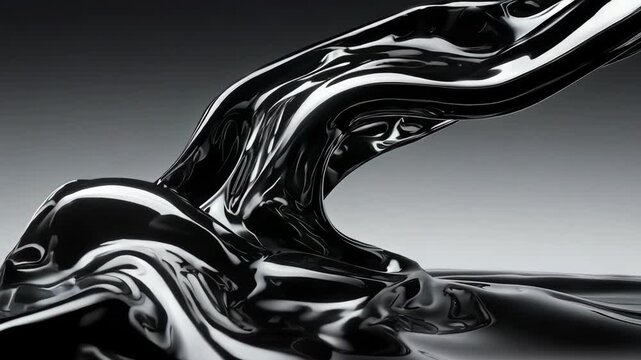 Dynamic Flow of Viscous Black Liquid Creating Abstract Patterns.