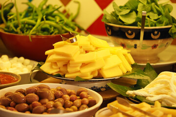 Colorful spread of fresh ingredients at a local market