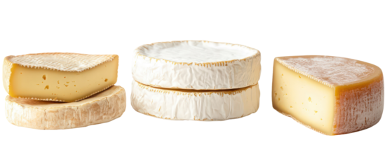 Assortment of french cheeses isolated on transparent background