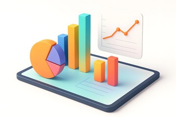 3D Data Visualization with Charts — Business, Finance, and Analytics Concept