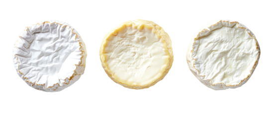 Three oval shaped goat cheeses isolated on transparent background